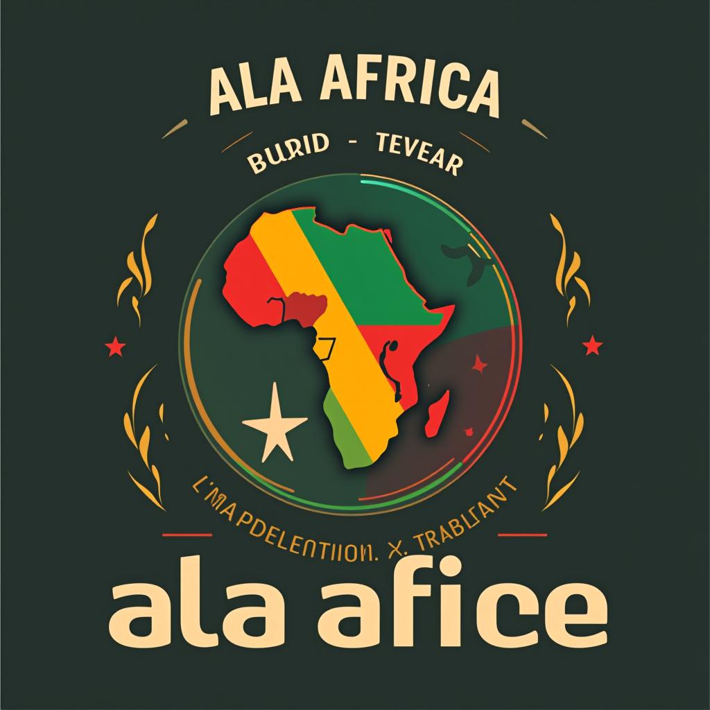  design a logo, créez un logo emblème utilisant la carte d’afrique et la rdc et travail , soulignant l'accent mis par l'entreprise multi service ., with the text 'ala africa'.