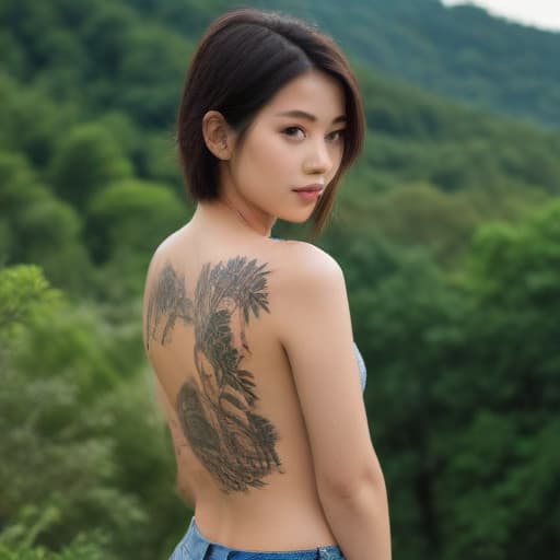 Fille asiatique tatouée sous vêtements in Aucun style with Forêts background