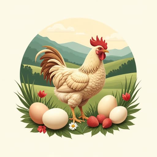  prompt: "create a professional logo for the brand 'villa rafnoh' that encapsulates the theme of 'gallina y huevos de campo' (literal english translation: 'hen and countryside eggs'). please focus on depicting a countryside setting with elements that symbolize free range poultry farming. incorporate imagery of hens, eggs, and natural landscapes, ensuring no human figures are included. the logo should convey a sense of organic, high quality products. we are looking for a balance between rustic charm and modern sophistication. for colors, use a palette that reflects earthy tones, such as greens, browns, and yellows. shapes should be simple yet distinctive, capturing the essence of a country villa. the style should be clean and scalable, suitab hyperrealistic, full body, detailed clothing, highly detailed, cinematic lighting, stunningly beautiful, intricate, sharp focus, f/1. 8, 85mm, (centered image composition), (professionally color graded), ((bright soft diffused light)), volumetric fog, trending on instagram, trending on tumblr, HDR 4K, 8K