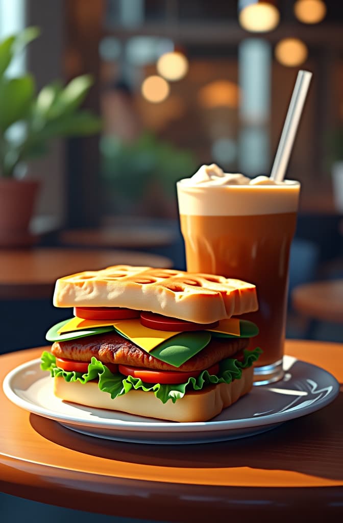  sandwich and iced coffee latte flat vector linear set illustration hyperrealistic, full body, detailed clothing, highly detailed, cinematic lighting, stunningly beautiful, intricate, sharp focus, f/1. 8, 85mm, (centered image composition), (professionally color graded), ((bright soft diffused light)), volumetric fog, trending on instagram, trending on tumblr, HDR 4K, 8K