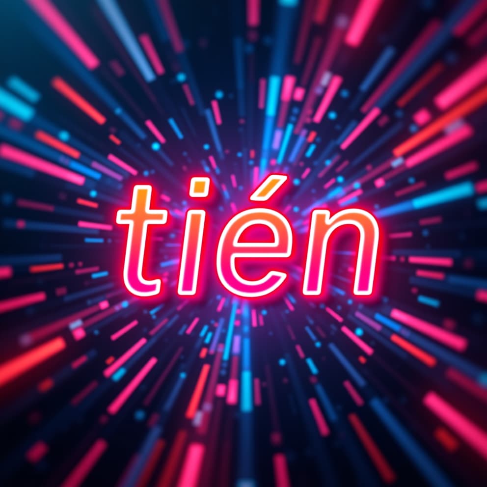  a vibrant, neon lit facebook banner with the word 'tiến' in bold, futuristic font. the background should be a swirling mix of neon colors, evoking a sense of energy and movement. the overall style should be reminiscent of a cyberpunk aesthetic, with strong emphasis on digital elements and bold typography.hyper detail, intricate details, sharp focus, high resolution, 8k, ultra detailed, vib