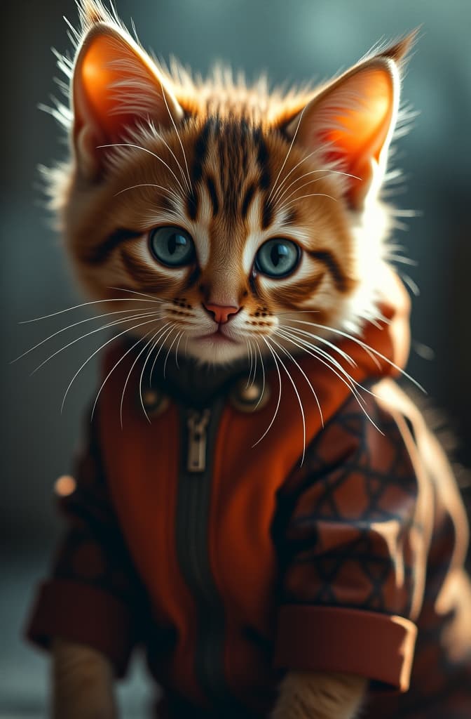  gato tierno cuadrado hyperrealistic, full body, detailed clothing, highly detailed, cinematic lighting, stunningly beautiful, intricate, sharp focus, f/1. 8, 85mm, (centered image composition), (professionally color graded), ((bright soft diffused light)), volumetric fog, trending on instagram, trending on tumblr, HDR 4K, 8K