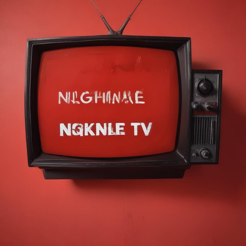 Profile photo of a horror channel with the name written correctly without spelling mistakes "Nightmare TV" Red background No character Retro style