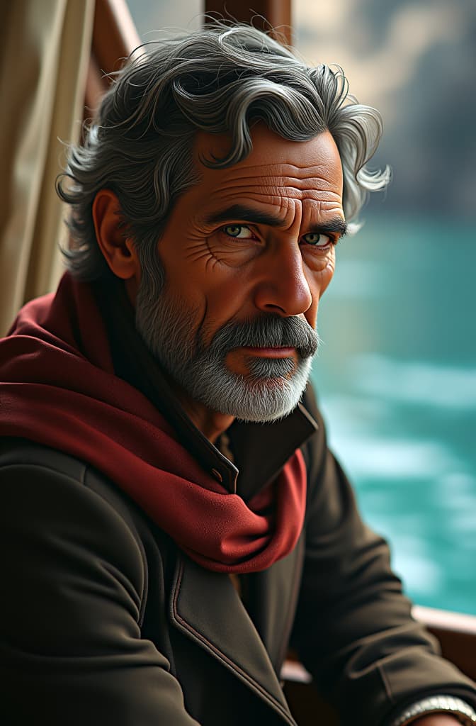  victor aragon navegando en el mediterraneo, realistic, portrait, art by donato giancola and greg rutkowski, realistic face, digital art, trending on artstation hyperrealistic, full body, detailed clothing, highly detailed, cinematic lighting, stunningly beautiful, intricate, sharp focus, f/1. 8, 85mm, (centered image composition), (professionally color graded), ((bright soft diffused light)), volumetric fog, trending on instagram, trending on tumblr, HDR 4K, 8K