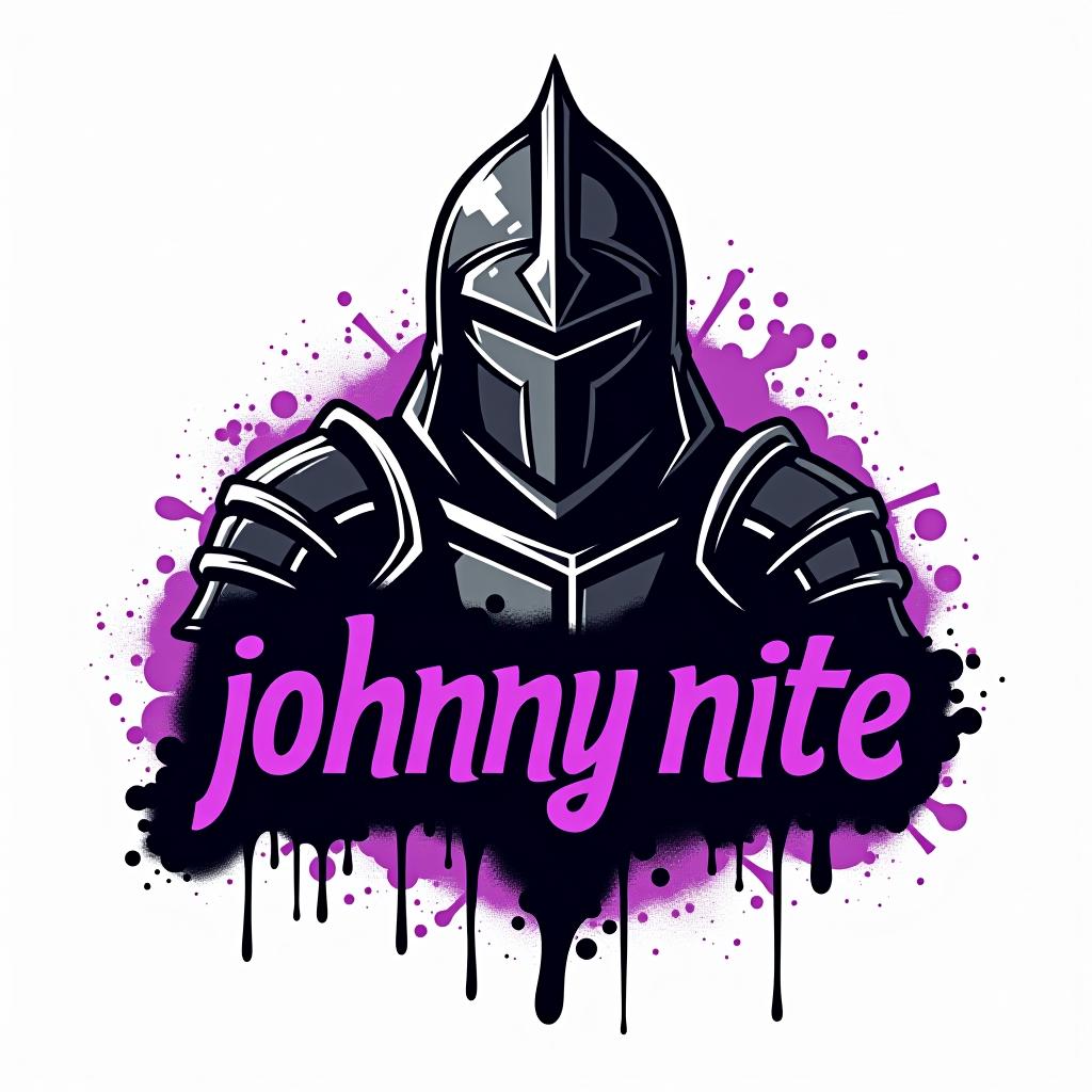  design a logo, in a realism style. knight black and purple graffiti, with the text 'johnny nite '.