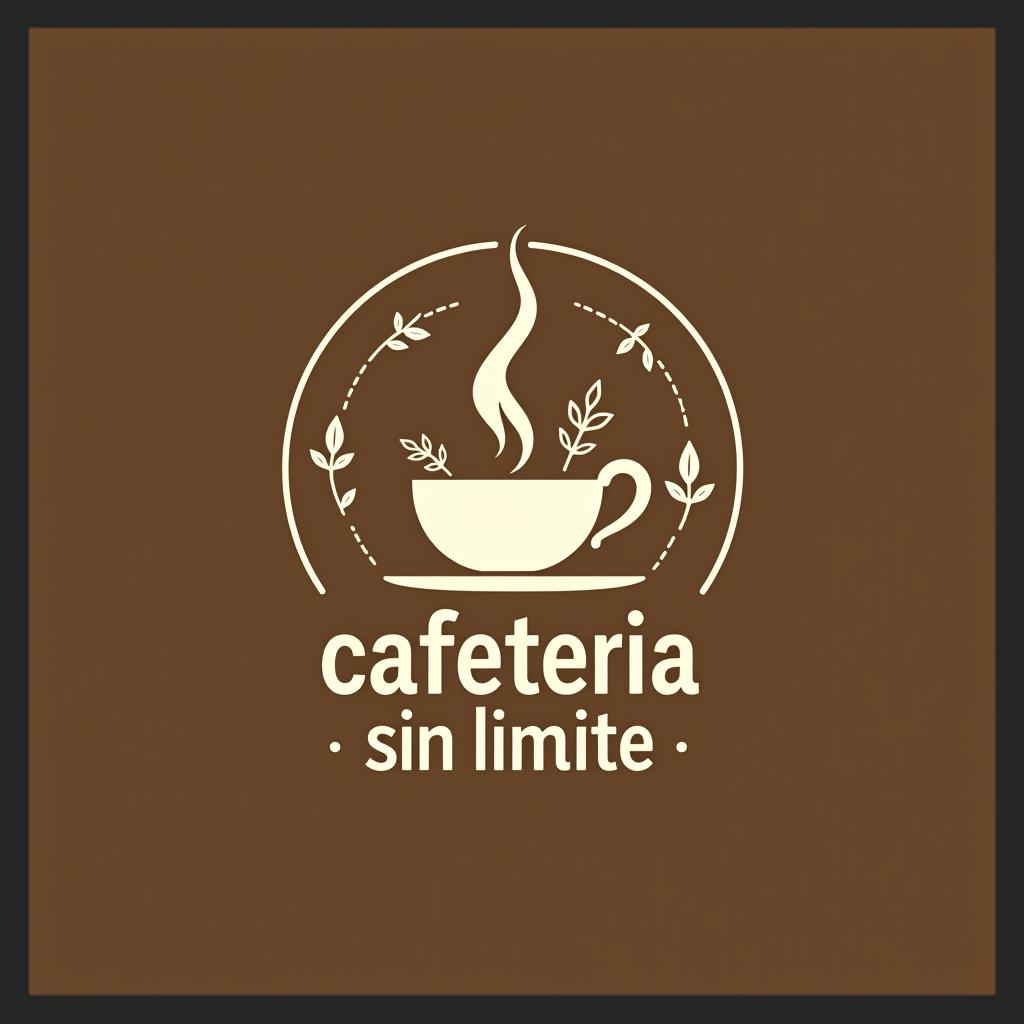  design a logo, quiero usar tonos de cafe, que tenga una taza de cafe y unas ramas de café , with the text 'cafeteria sin limite '.