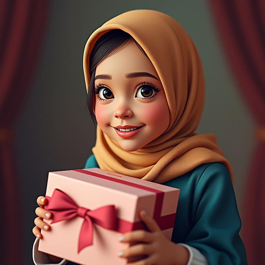  a girl from disney in a hijab with a poizon box.