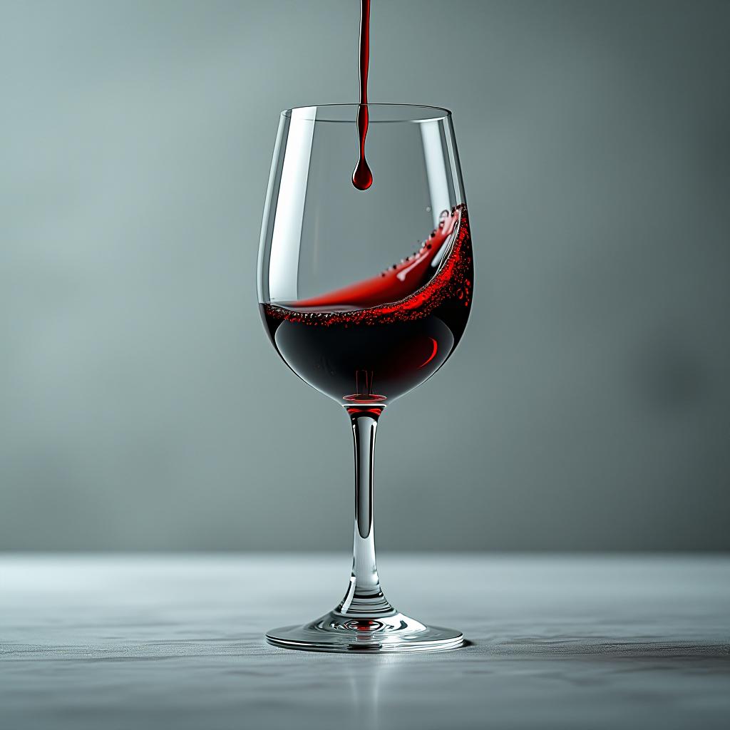  cinematic photo a glass of red wine inclined from a glass drops wine on a light grey background . 35mm photograph, film, bokeh, professional, 4k, highly detailed hyperrealistic, full body, detailed clothing, highly detailed, cinematic lighting, stunningly beautiful, intricate, sharp focus, f/1. 8, 85mm, (centered image composition), (professionally color graded), ((bright soft diffused light)), volumetric fog, trending on instagram, trending on tumblr, HDR 4K, 8K