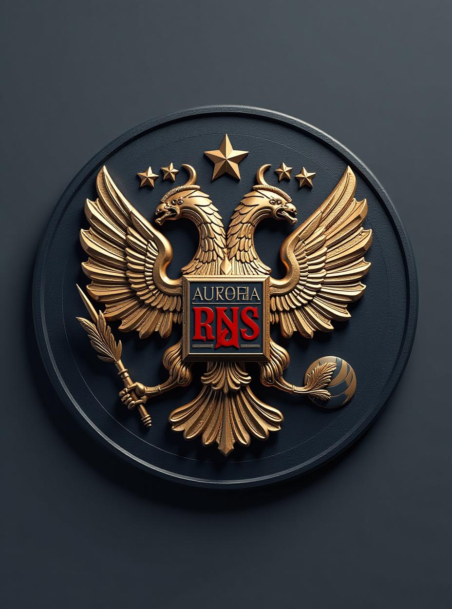  logo of a russian intelligence group, word "aurora secret service" stamped on the logo, 3d render, no background, high quality, high details, hd, perfect composition, 4k epic detailed, highly detailed, sharp focus, high resolution