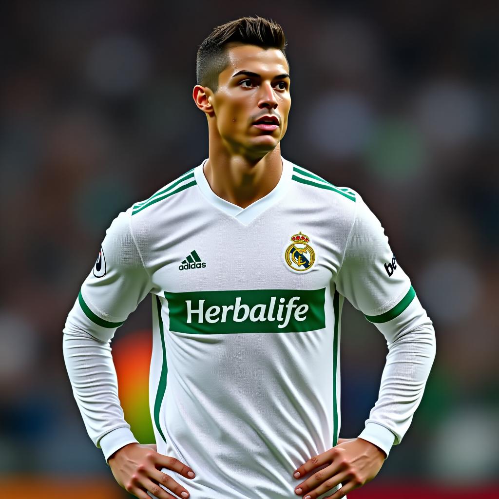  cristiano ronaldo in a jersey with the inscription herbalife nutrition.