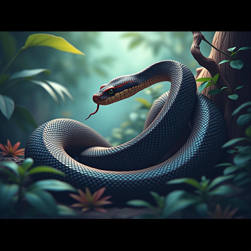  snake, jungle, fantasy illustration, bright colors, quality detail drawing, 16k hyperrealistic, full body, detailed clothing, highly detailed, cinematic lighting, stunningly beautiful, intricate, sharp focus, f/1. 8, 85mm, (centered image composition), (professionally color graded), ((bright soft diffused light)), volumetric fog, trending on instagram, trending on tumblr, HDR 4K, 8K