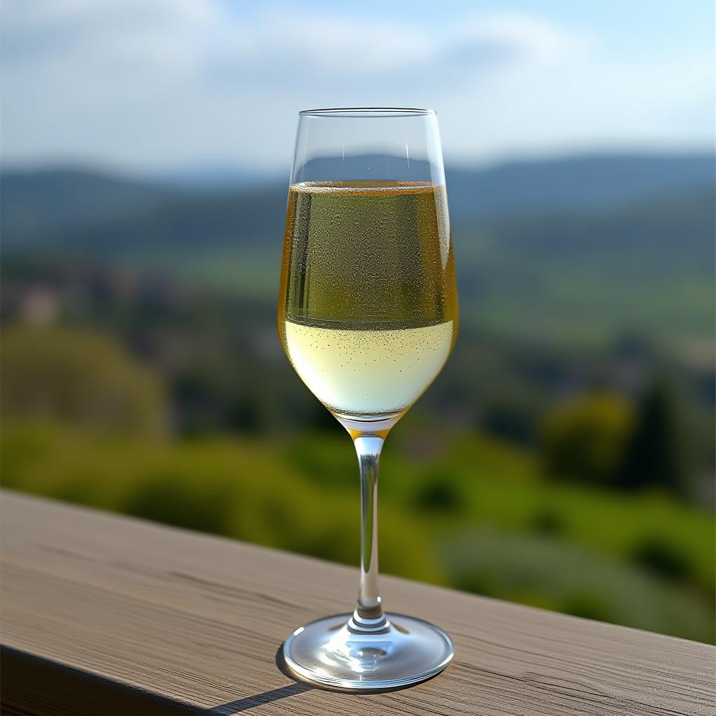  a glass of pet nat (sparkling wine) against a natural backdrop.