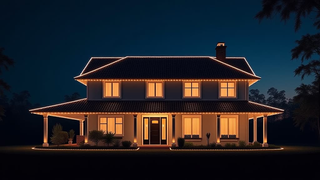  traditional house model illuminated by a network of lights, showcasing connectivity in residential design.