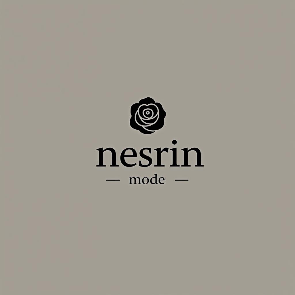  design a logo, in a minimalism style. erstelle mir ein logo für ein kleider laden elegant schwarz und weiss mit dem namen und mit kleiner rose , with the text 'nesrin mode '.