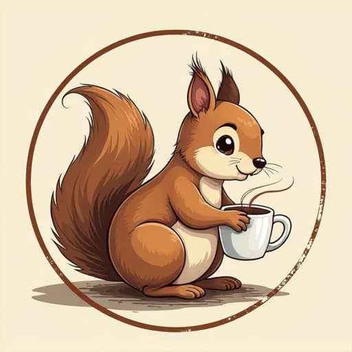  coffee and squirrel logo, so cute logo, this logo in circle, drawing