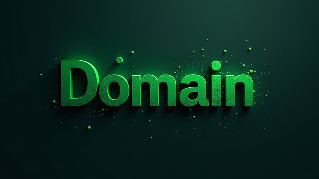  domain shop logo, 3d art, dark tones, green colors, details, particles