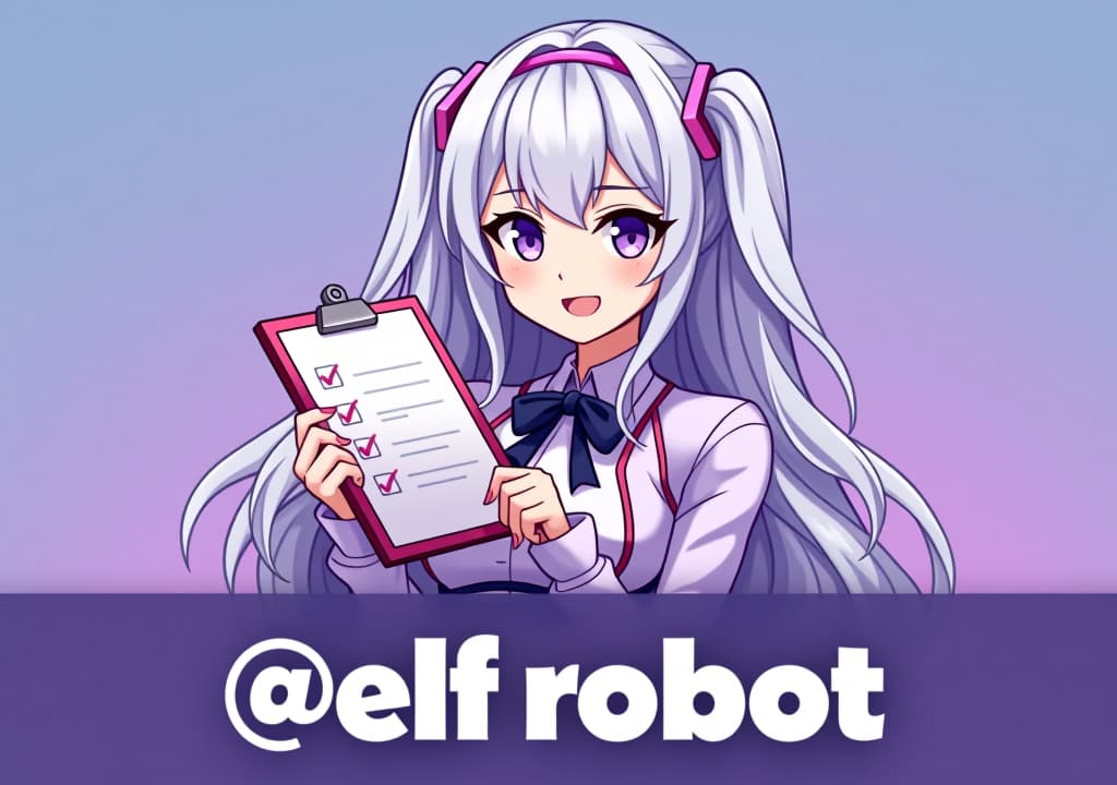  good quality, high quality, a thumbnail featuring emilia from re:zero, with her silver hair and purple eyes, holding a stylized clipboard with a checklist. the background is a soft gradient of purple and blue. a bold banner at the bottom reads, "no.1 telegram group management bot @elf robot" in large, white font with a slight drop shadow.