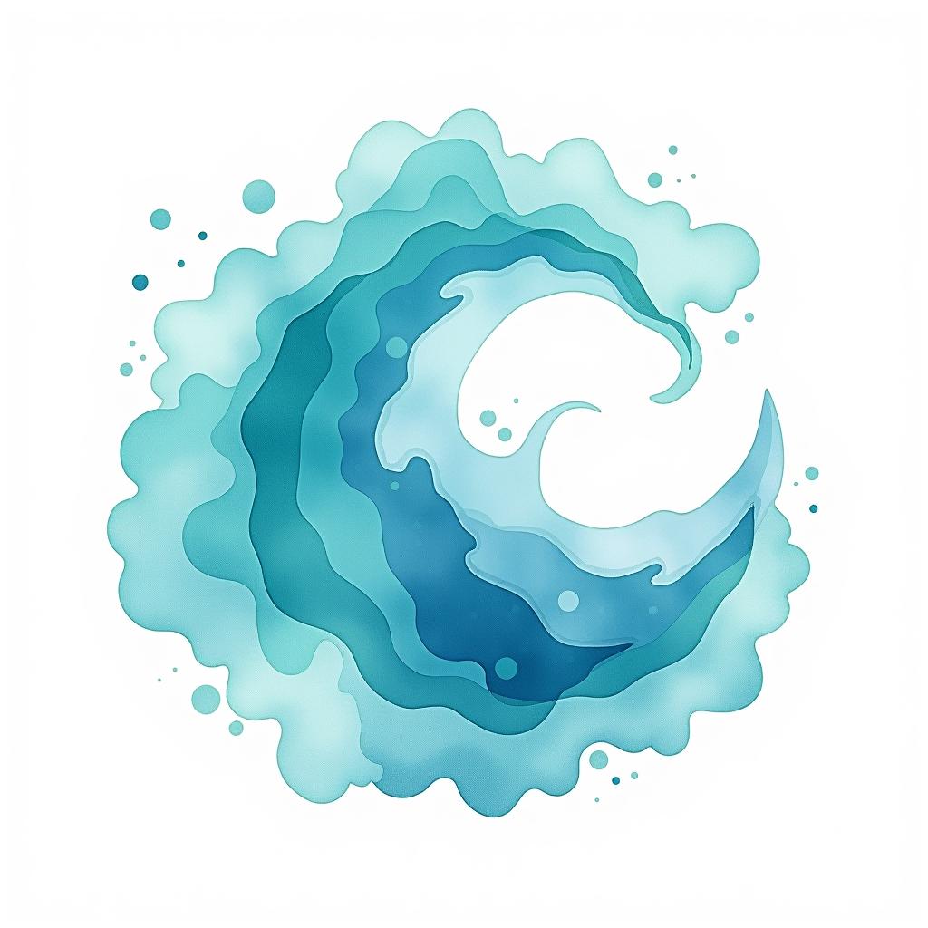  design a logo, watercolor style, logo, sea, blue teal colors, white background