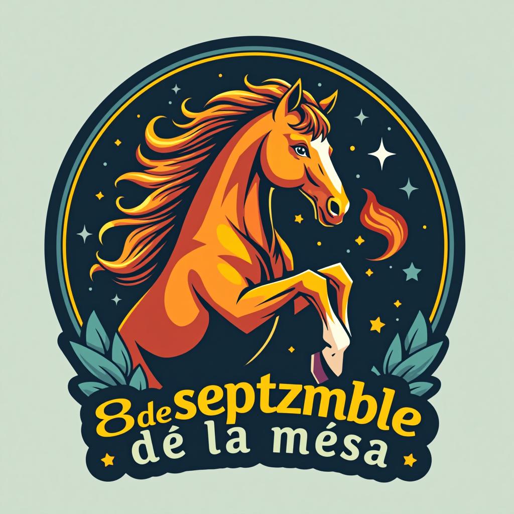  design a logo, caballo enlazando, with the text '8 de septiembre de la mesa '.