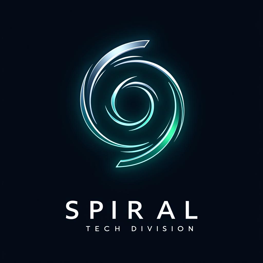  design a bright, modern logo for 'spiral tech division,' a cutting edge tech development company. the logo should incorporate a spiral motif to symbolize innovation and progress. use vibrant, high tech colors like electric blue, neon green, and metallic silver. include sleek, futuristic fonts for the company name. the design should convey a sense of technological advancement and creativity.