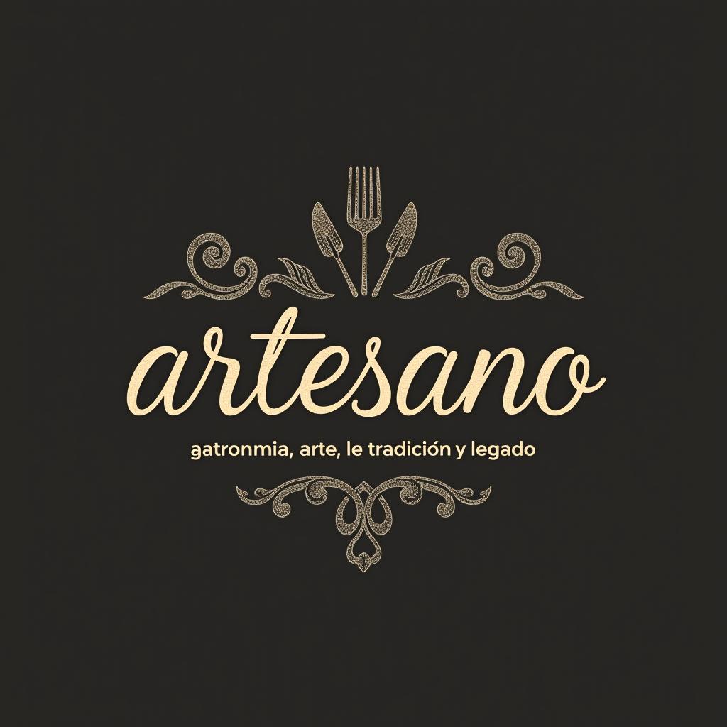  design a logo, in a pencil style. nombré de la marca “artesano” fondo con tonos claros, diseño elegante y simple con elementos de gastronomía y repostería , with the text 'gastronomía, arte, tradición y legado'.