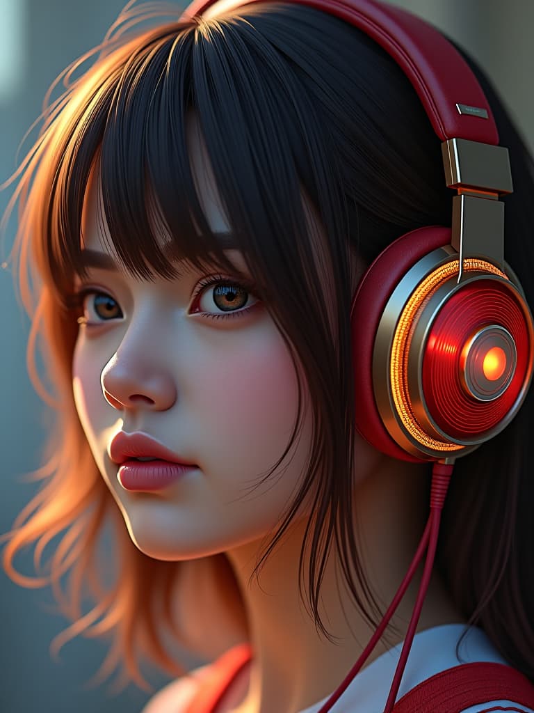  headphones, boyish girls, masterpiece, best quality,8k,ultra detailed,high resolution,an extremely delicate and beautiful,hyper detail