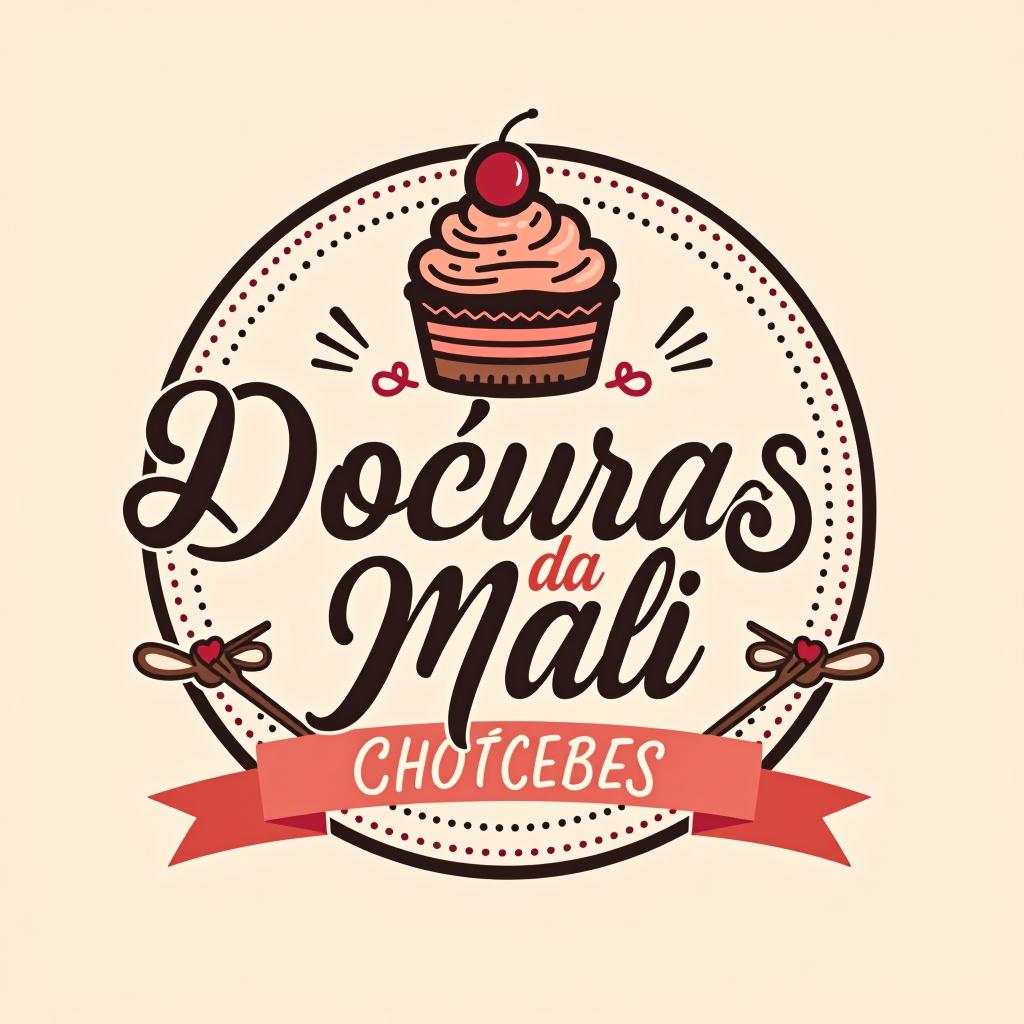  design a logo, a logo é para uma empresa de brigadeiro com o nome de doçuras da mali, quero em dons de rosa e branco com lettering e desenhos