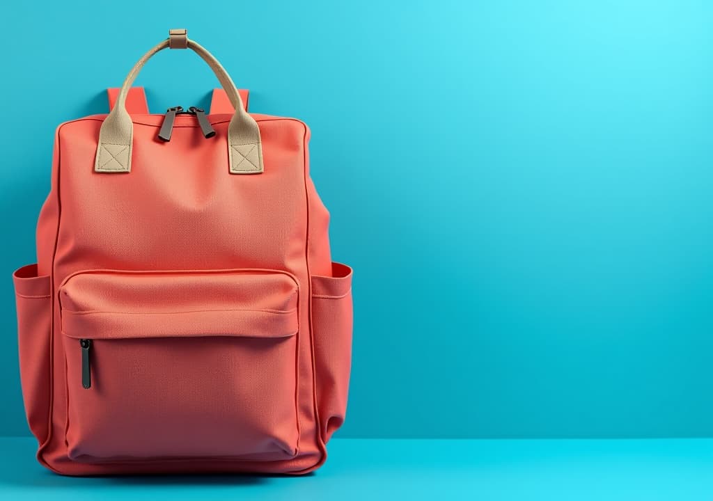  school backpack isolated on blue background with copy space. knowledge day. back to school. education and learning