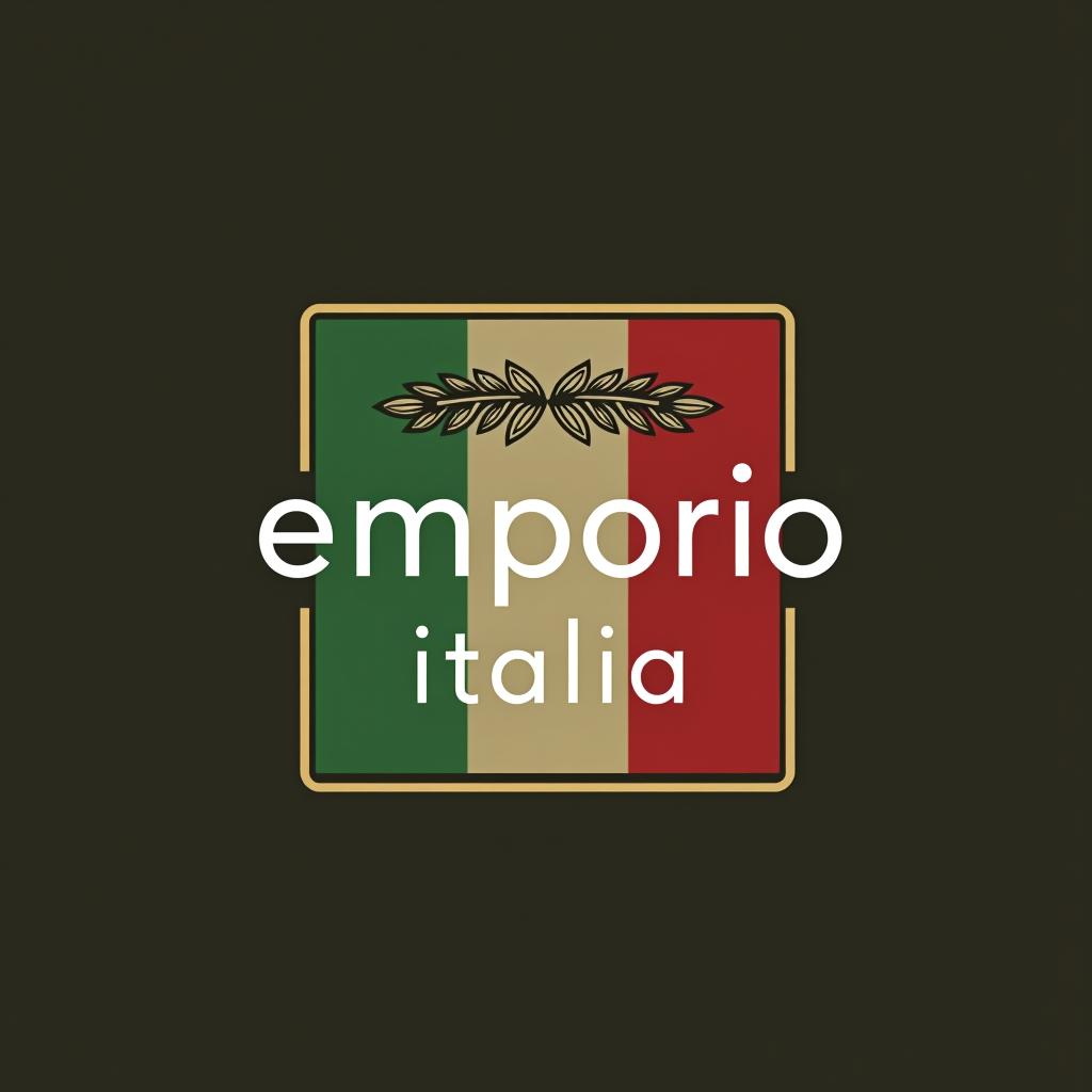  design a logo, mi fai un logo per un negozio online che vende prodotti alimentari italiani che si chiama emporio italia usando anche un tovagliato a quadretti bianco e rosso, with the text 'emporio italia'.