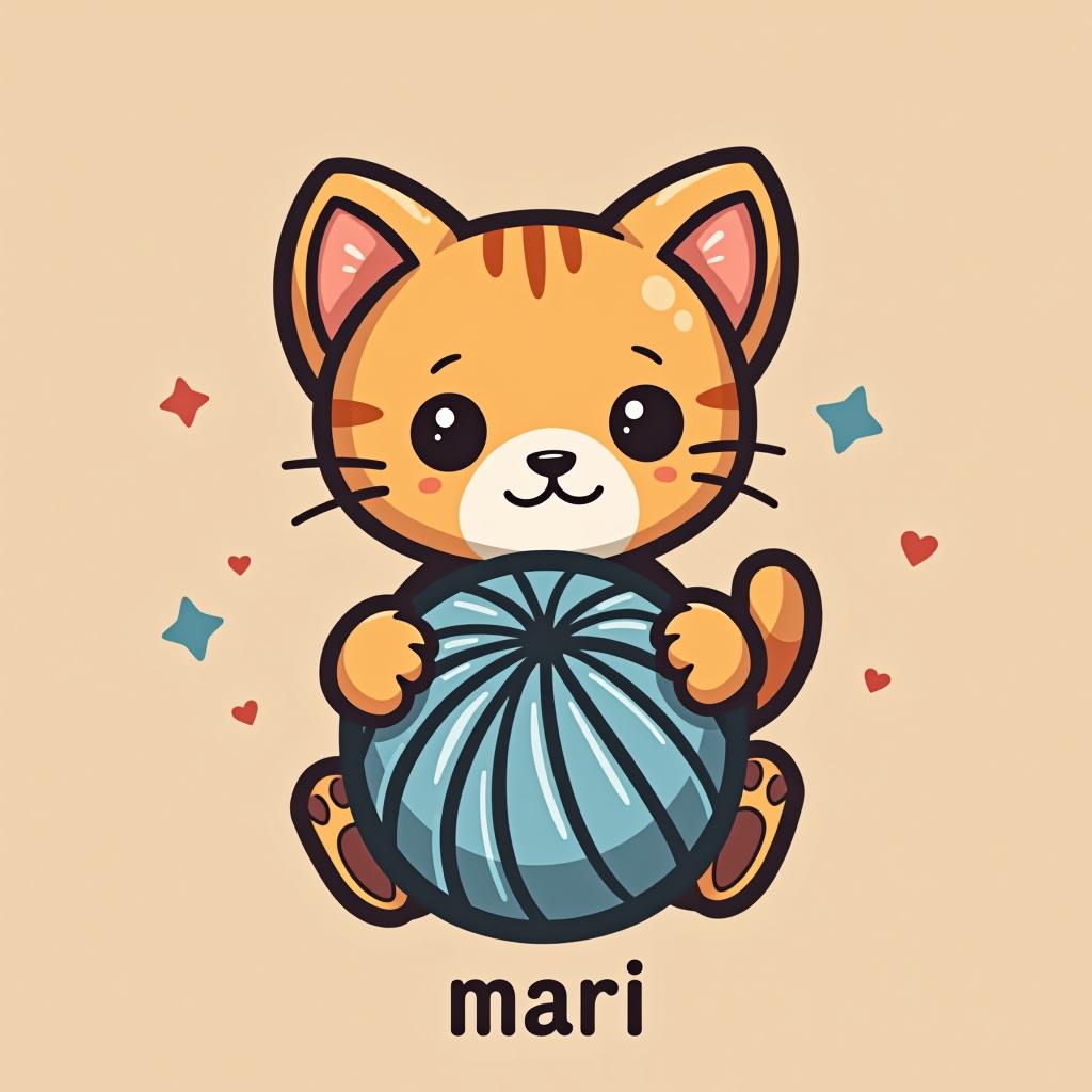  design a logo, gato con una bola de hilo , with the text 'amigurumis mari'.