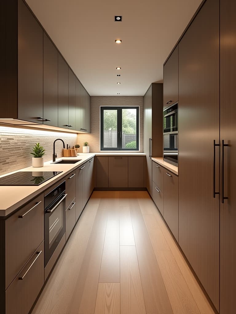  high quality portrait photo of a panoramic view of a contemporary kitchen with floor to ceiling pull out pantry cabinets, showcasing efficient use of vertical space and sleek, handle less design hyperrealistic, full body, detailed clothing, highly detailed, cinematic lighting, stunningly beautiful, intricate, sharp focus, f/1. 8, 85mm, (centered image composition), (professionally color graded), ((bright soft diffused light)), volumetric fog, trending on instagram, trending on tumblr, HDR 4K, 8K