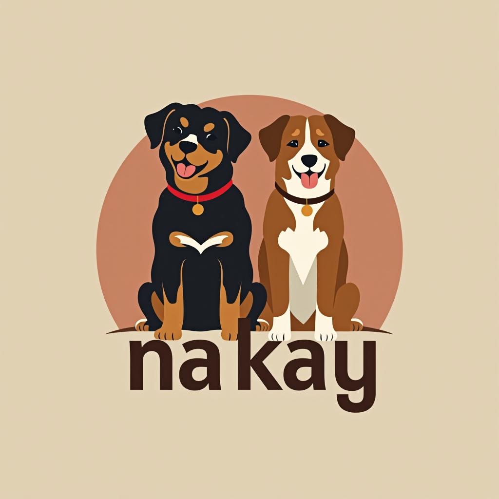  design a logo, i want a logo that conteins two dogs and i need that sells a burguers , with the text 'na kay'.