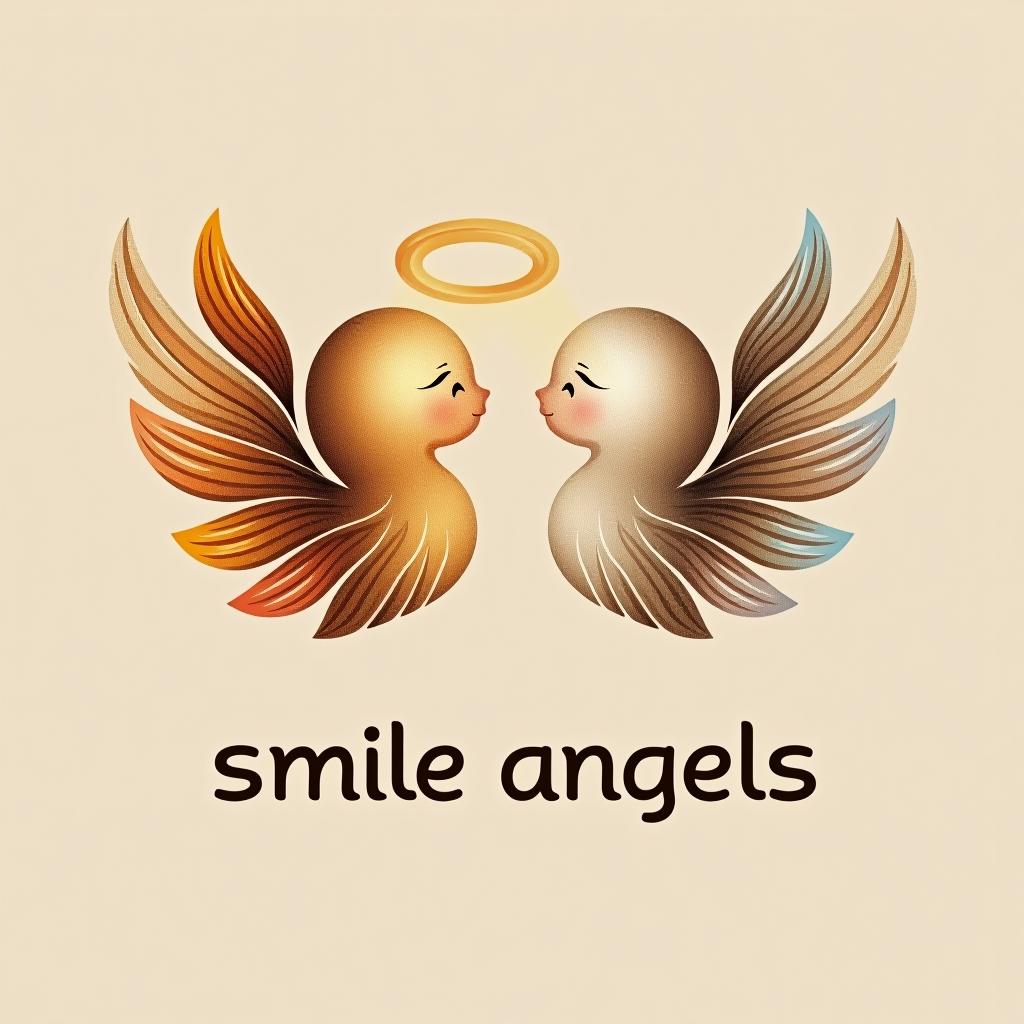  design a logo, in a realism style. 水彩スタイル、ロゴ、海、青緑色、、白背景。, with the text 'smile angels'.