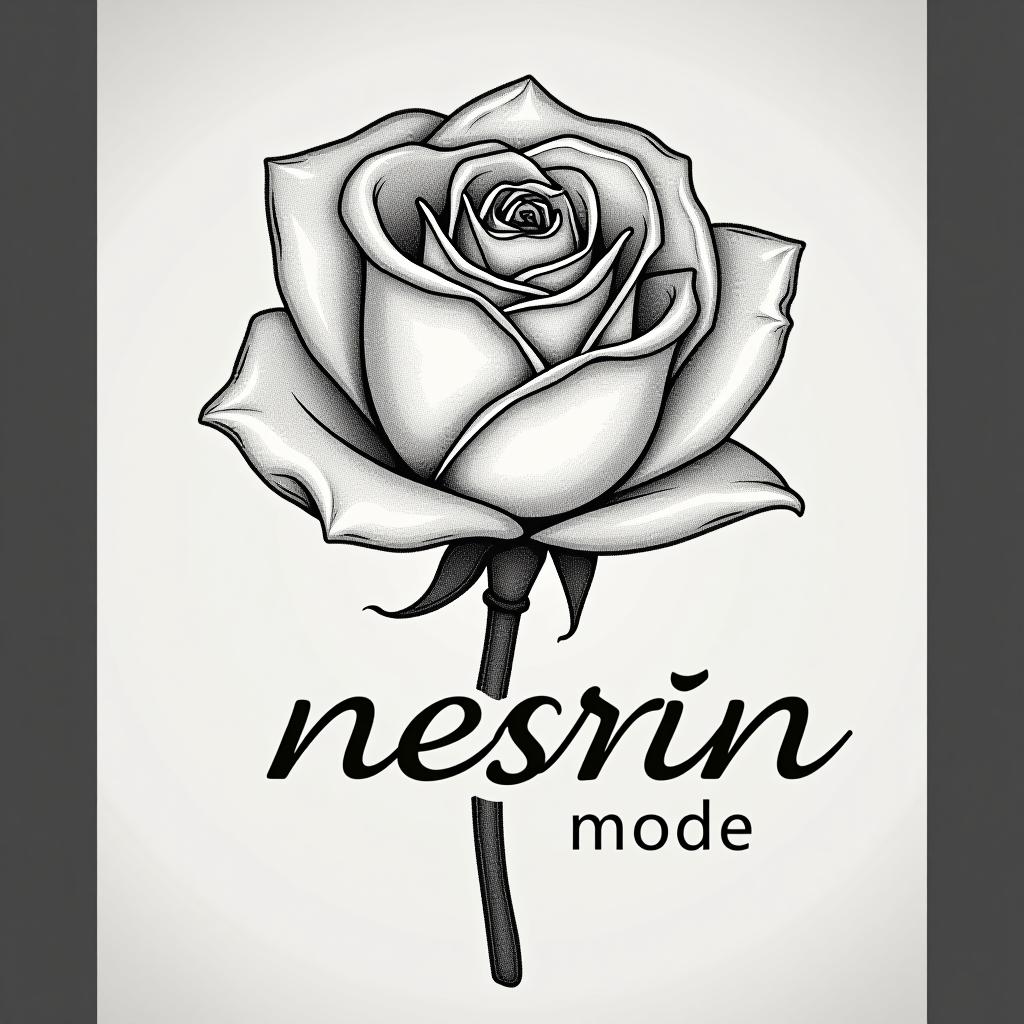  design a logo, in a pencil style. erstelle mir ein logo für ein kleider laden elegant schwarz und weiss nesrin ( groß ) mode dadrunter klein und was i in nesrin soll eine rose darstellen , with the text 'nesrin mode '.