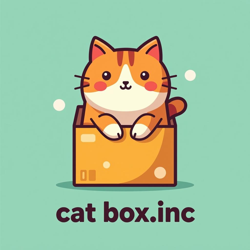  design a logo, crée un logo avec un chat dans un carton dans un style cartoon japonais coloré pour ma communauté whatsapp cat box.inc, with the text 'cat box.inc'.