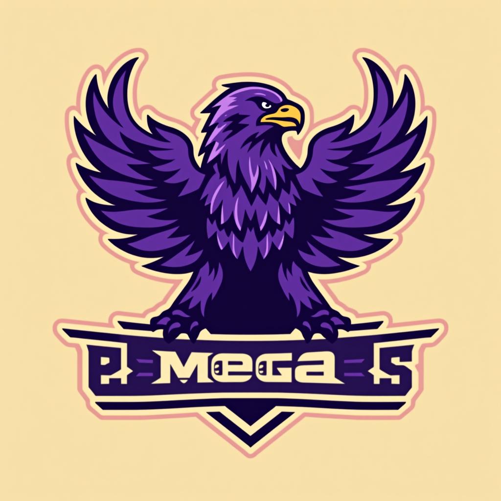  design a logo un aigle royal qui crie, couleur violet, with the text 'mega eagle esports '.