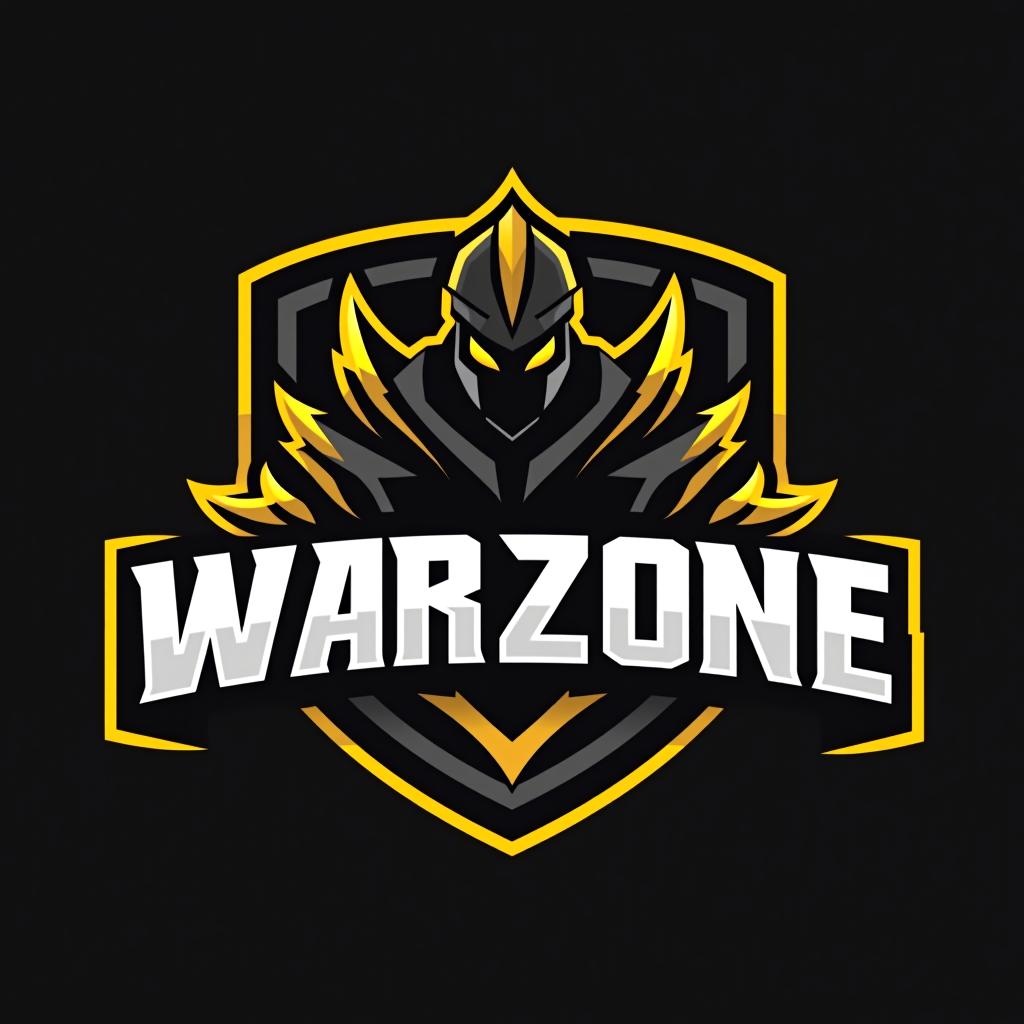  design a logo, esports logo, warrior theme, with text ‘warzone’, black and yellow color