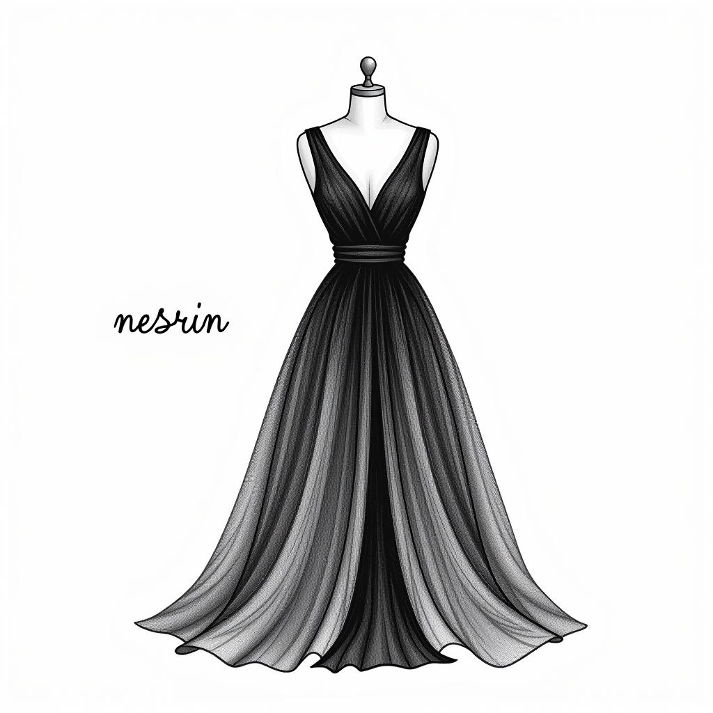  design a logo, in a pencil style. n m logo nesrin mode mit kleidern schwarz weiß elegant türkei , with the text 'nesrin mode '.