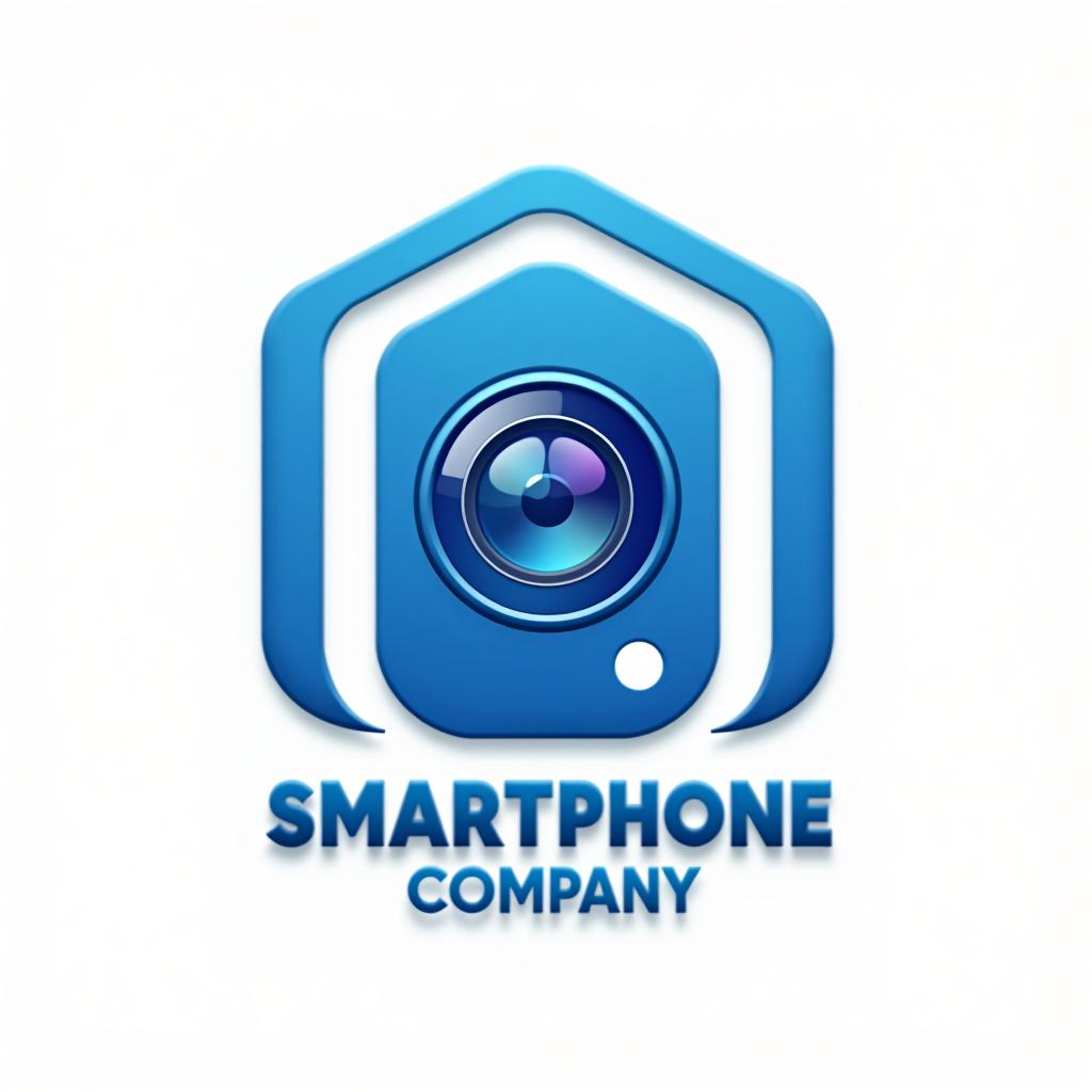  smartphone manufacturing company logo, minimalistic design, tech inspired, sleek lines, modern font, blue color scheme, geometric shapes, contemporary style, digital trends influence, innovative look, camera lens symbol, abstract representation, 3d effect, clean and crisp, logo design, graphic design, illustrator, vector graphics, metallic finish, simple and elegant, logo creation, 3d render, high resolution, details clarity, 4k quality, raw format, (logo), professional, trustworthy, bold, clean lines, sans serif font, blue tones, simple shapes, reliable, structured