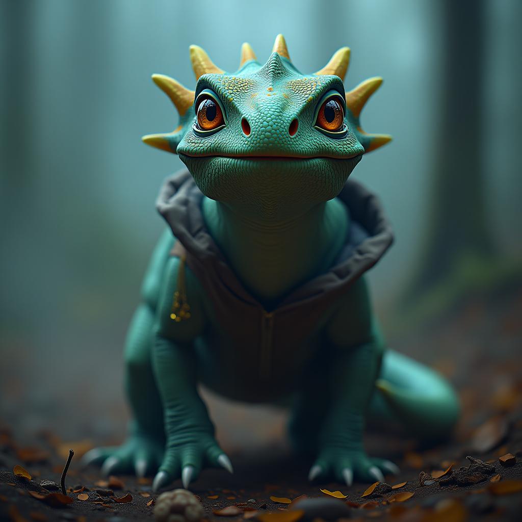  bulbasaur hyperrealistic, full body, detailed clothing, highly detailed, cinematic lighting, stunningly beautiful, intricate, sharp focus, f/1. 8, 85mm, (centered image composition), (professionally color graded), ((bright soft diffused light)), volumetric fog, trending on instagram, trending on tumblr, HDR 4K, 8K