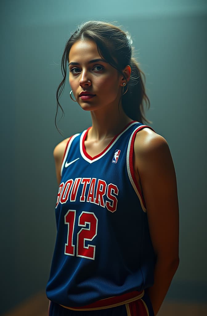  crie uma blusa de basquete feminino hyperrealistic, full body, detailed clothing, highly detailed, cinematic lighting, stunningly beautiful, intricate, sharp focus, f/1. 8, 85mm, (centered image composition), (professionally color graded), ((bright soft diffused light)), volumetric fog, trending on instagram, trending on tumblr, HDR 4K, 8K