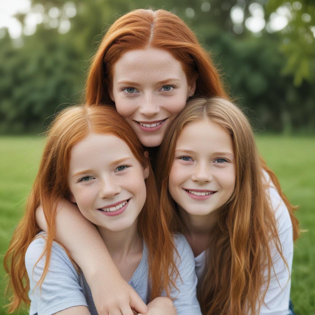 ginger woman with 8 year old daughter and 13 year old daughter