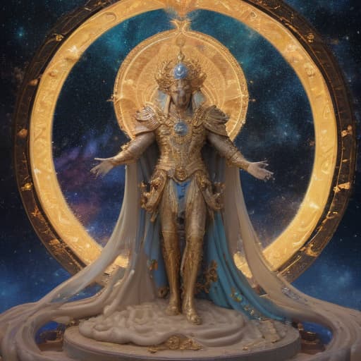 In the vast expanse of the cosmos, a regal figure stands atop a swirling vortex of time itself. Chronus, the Time Monarch, radiates a divine aura, with golden armor adorned with intricate clockwork designs. His eyes glow with an otherworldly power as he controls the very fabric of time. Surrounding him are shimmering hourglasses, each one representing a different era. The cosmic background is filled with twinkling stars and swirling galaxies, creating a breathtaking scene of time manipulation and celestial power. fantastical creatures or characters inspired by mythology, folklore, or popular culture. use vibrant colors, sharp lines, intricate details, dynamic poses, dramatic lighting, atmospheric backgrounds, and blend anime, manga, and Wes