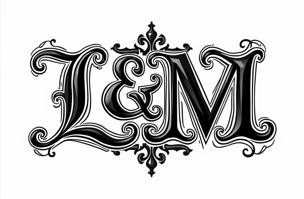  l & m , (logo:1.15), black and white, hq, hightly detailed, 4k