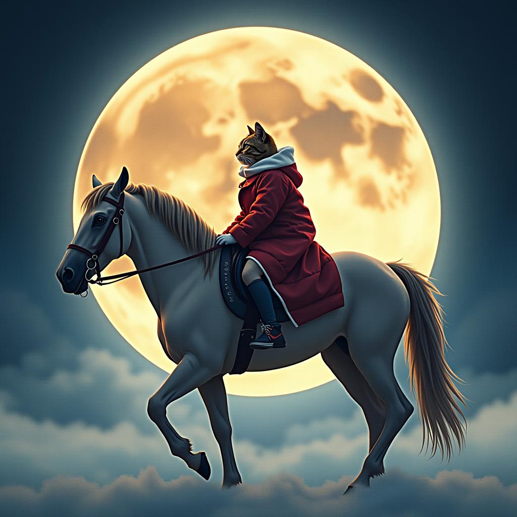  a cat riding a horse, watercolor painting, on the moon, studio light, hdr 4k hyperrealistic, full body, detailed clothing, highly detailed, cinematic lighting, stunningly beautiful, intricate, sharp focus, f/1. 8, 85mm, (centered image composition), (professionally color graded), ((bright soft diffused light)), volumetric fog, trending on instagram, trending on tumblr, HDR 4K, 8K