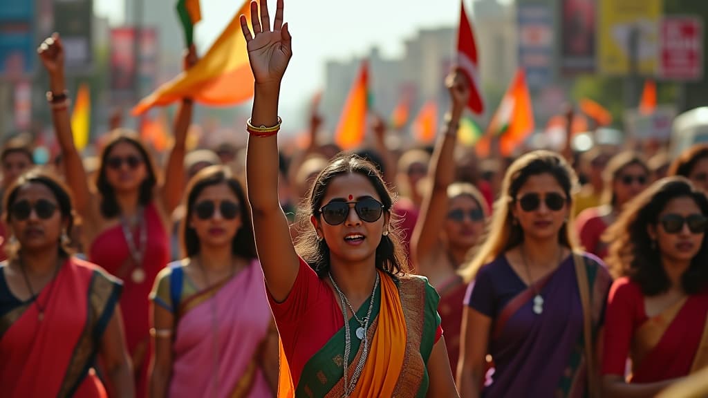  hundreds of young indian women protest in the streets of india