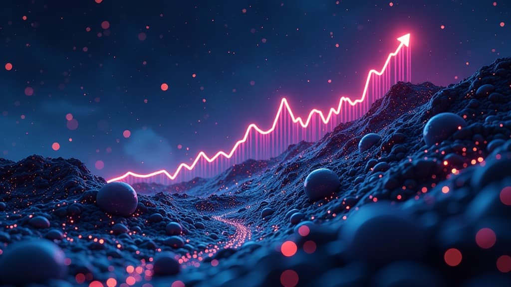  create a hyper realistic image capturing the essence of the near protocol's current forecast. the image should feature a dynamic composition with elements representing cryptocurrency trends and growth. in the center of the image, depict a futuristic digital landscape symbolizing the near protocol, filled with pixelated data streams and glowing lines reminiscent of blockchain technology. show a dramatic upward trend graph superimposed on this landscape to represent the stable rise in value. i