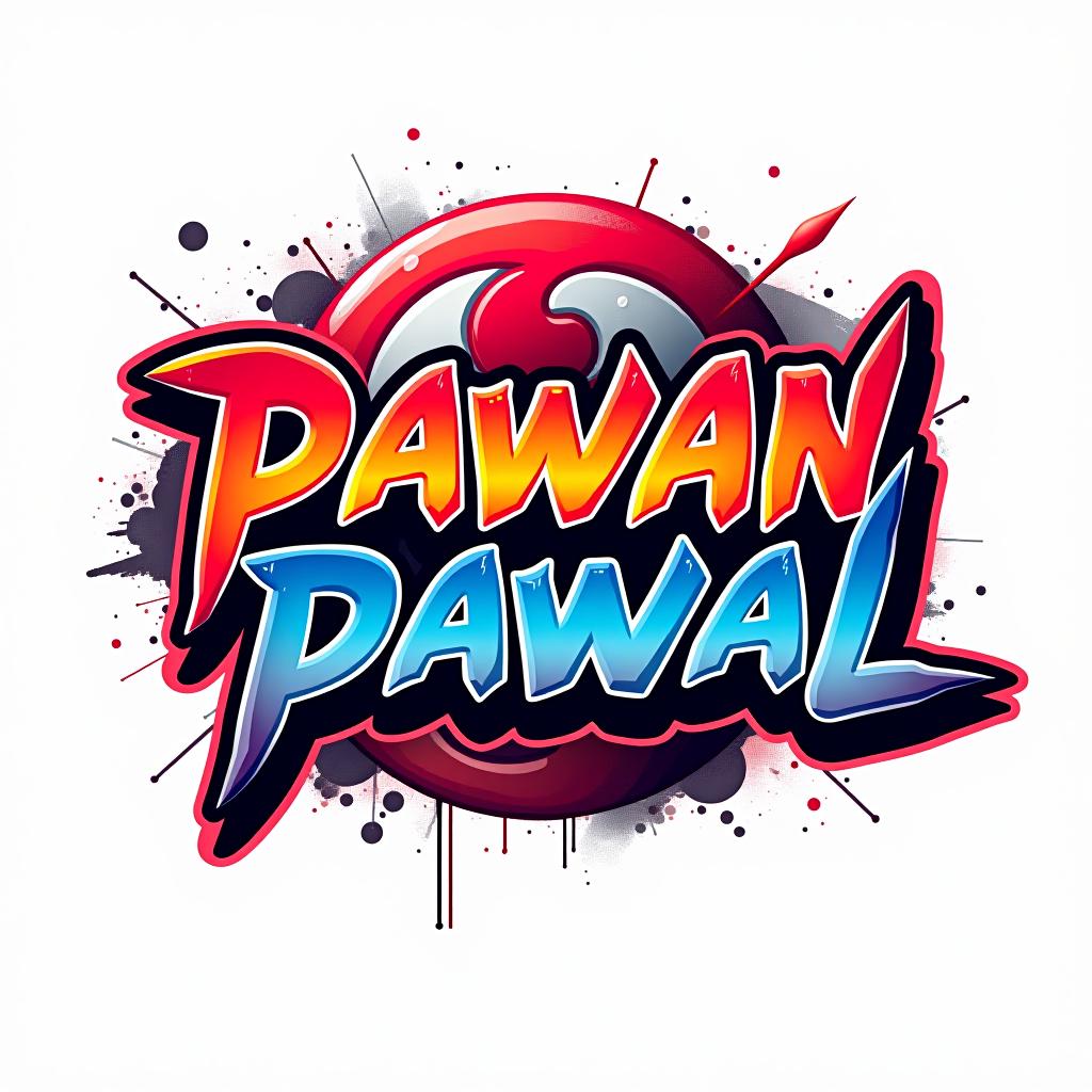  graffiti art style, create a logo using photoshop style effects. the logo should prominently feature the text 'pawan pawal' in a dynamic, anime inspired font. incorporate elements and motifs from naruto, such as the sharingan or naruto’s headband, ensuring the design is unique and original. the color scheme should be bold and vibrant, reflecting the energy and style of the anime, dynamic, dramatic, vibrant colors, graffiti art style