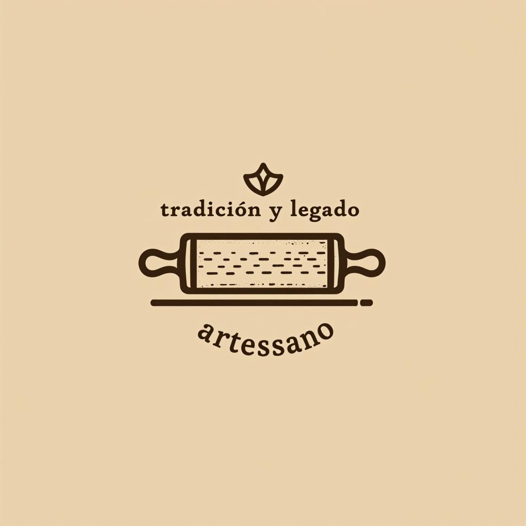  design a logo, in a pencil style. “artessano” simple and elegant design artistic style light and brown tones use a rolling pin image , with the text 'tradición y legado'.