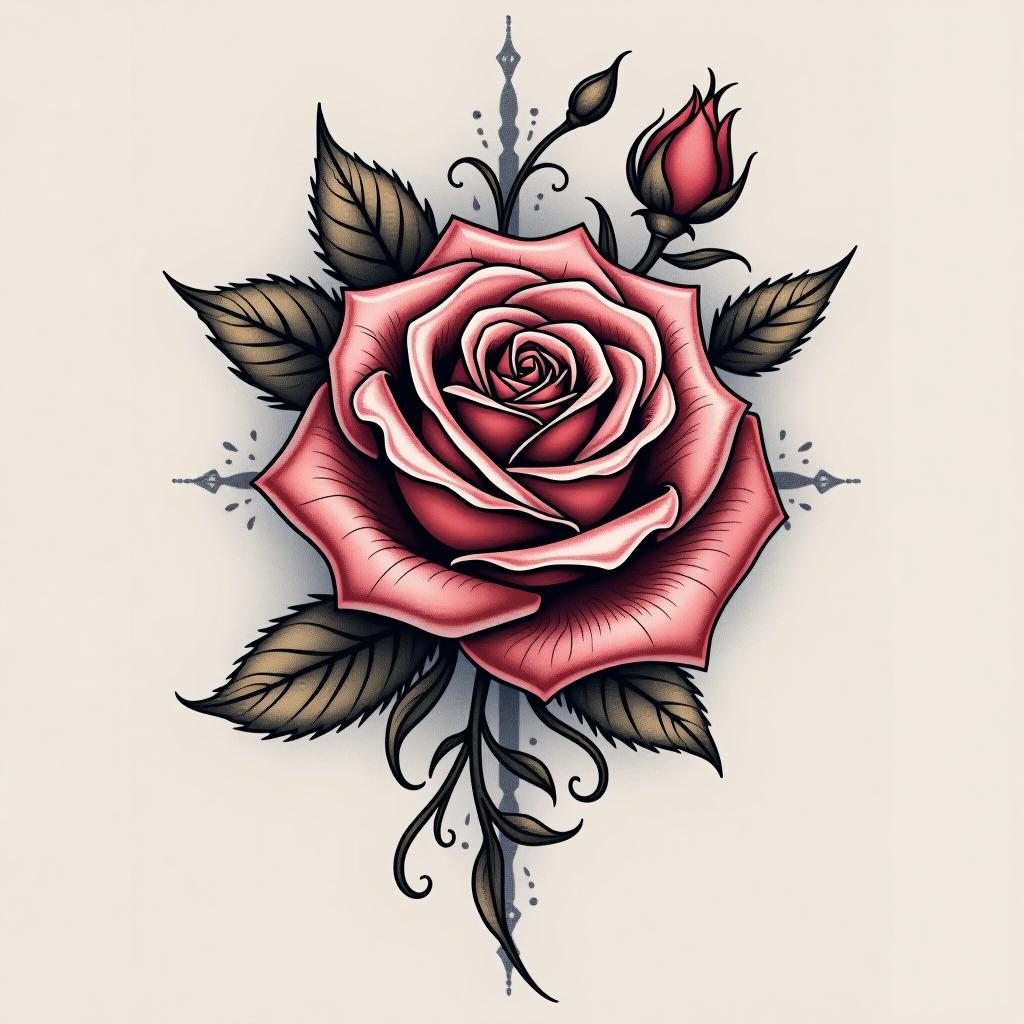  create a tattoo design, rose, white background